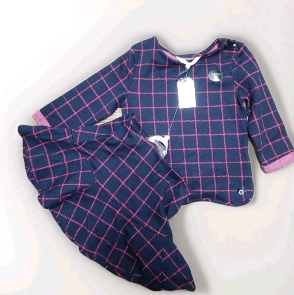 J Jasper Conran Junior Christmas Hannukah Holidays Navy Plaid Top & Skirt